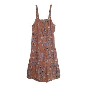 Sonoma Linen Sundress Tiered Maxi Dress XXL Smocked Back Brown Floral 2XL Comfy